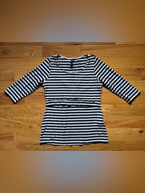 Seraphine Maternity Nursing Shirt, Navy Blue and White Stripes, Size M
